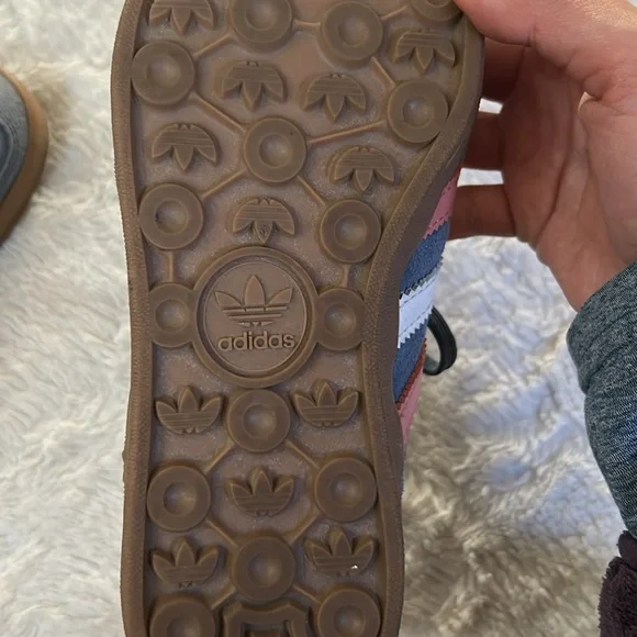 Adidas Gazelle Suede Blue w/Pink & White Stripes Sneakers - Picture 12 of 16